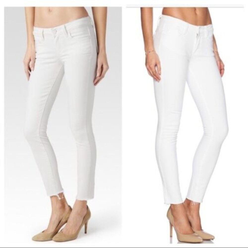 PAIGE White Verdugo Crop Frayed Hem & Distressed Jeans
